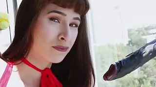 Brunette t girl Alexa Scout wanks her little fuck stick