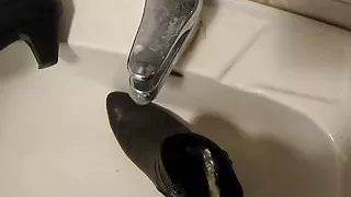 Piss in wifes black ankle boot