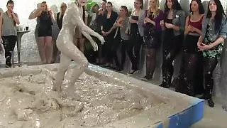 Lesbo Sheila Cooper mudwrestles with eurobabe