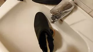 Piss in wifes black ankle boot