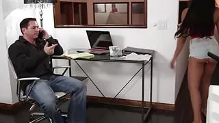 Taboo babe distracts older guy with blowjob