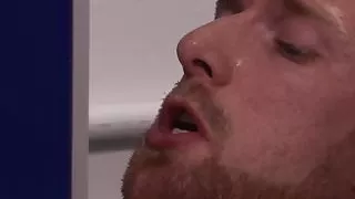 Gifted hunk wanks out milky cum in lockerroom