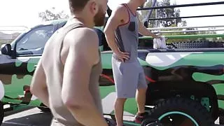 Assfucked fitness hunk drops his milky load