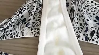 French lover cum on my wife white dirty panty