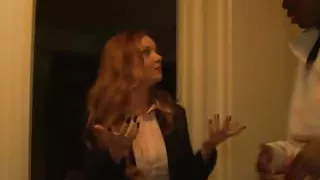 Mature agent jizzed after interracial fourway