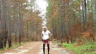 Crossdresser out int the Woods