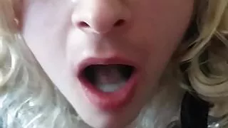 blonde sissy crossdresser blow job and cum swallow