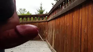 Outdoor walk and cumshot through jeans