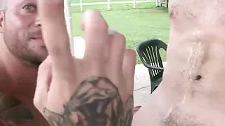 Pickedup hunky farmer cums while throated