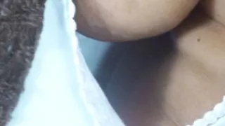 Woman cleavage in public