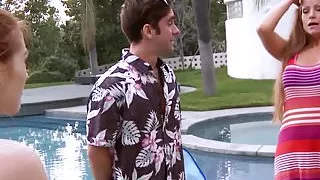 Busty ginger stepmom tugging for trio sextape