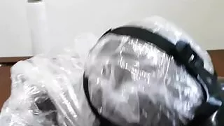GasMask+Bag+plastic wrap BreathPaly,bondage