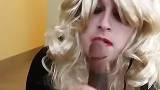 sissy crossdresser sucks and swallows BBC