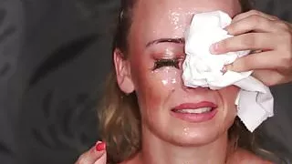 British skank face covered in bukkakke cum