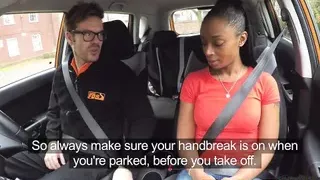 Fake Driving School ebony learner with big tits
