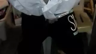 Standing up masturbation as she bends knees