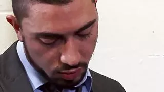 Assfucked British office hunk wanks milky cum