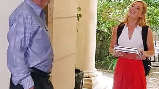 Blowbanged teen fucked and jizzed by grandpa