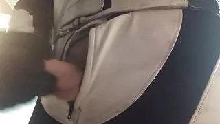 Jerking off in leather bike suit