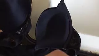 Jerking and cumming onto a friends bra
