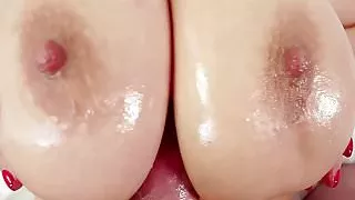 Busty asian milf choking on hard cock