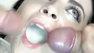 Premium Bukkake - Elya swallows 51 huge mouthful cum loads