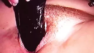 Amateur BBW filling big cunt with inflatable dildo #2