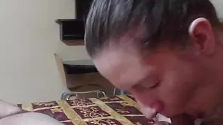 White girl sucks small cock