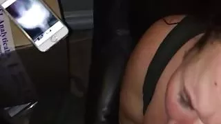 Whore sucking cock & getting face fucked