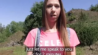 Public Agent Long haired babe fucked outside