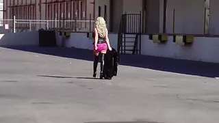 Busty blonde lesbian pussy fucked with dildo