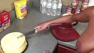 Step Brother Talks Young Ebony Step Sister Into Kitchen Sex