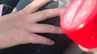 Chubby wife's tits & belly jiggle while driving