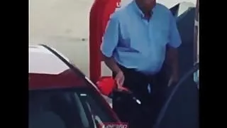 Old guy penis out at gas pump
