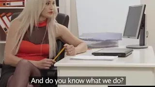 Female Agent Cum hungry horny agent gets fucked and swallows