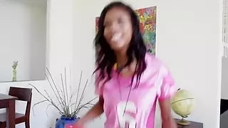 Horny ebony teen Nia Nacci pounded hard on sofa by big cock