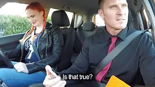 Fake Driving School Examiner cums all over hairy pussy