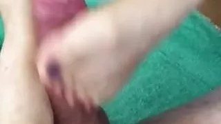 Hot footjob with sexy purple toes