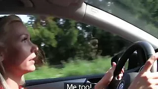 European lesbian pussyrubs in moving car