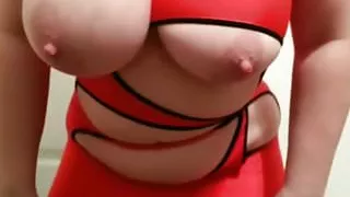 Lateshay in red gangbang 38HH tits mini skirt