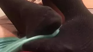 girlfriend  gives smelly foot job in socks and pantyhose!