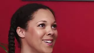 Chubby pigtail Britt blows hard cock POV