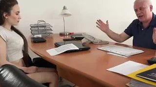 Young Girl Fucked by Old Man In Office Deepthroat Blowjob