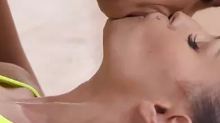 Gym trainer babe fingering lesbian beauty