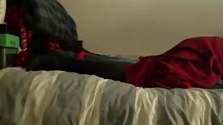 Thigh high leather boots on bed humping