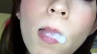 Japanese girl swallows multiple loads of thick cum
