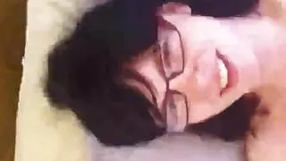 Beauty chokes herself as he blows his load on her face