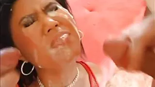 Classy Asian business woman gets coated in cum