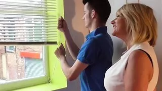 Mature British mom Amy seduce young lucky step son