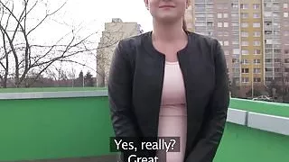 Public Agent Innocent looking ginger girl fucked over a car